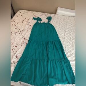 ANDREE BY UNIT Teal Tiered Tie-Shoulder Girls Dress